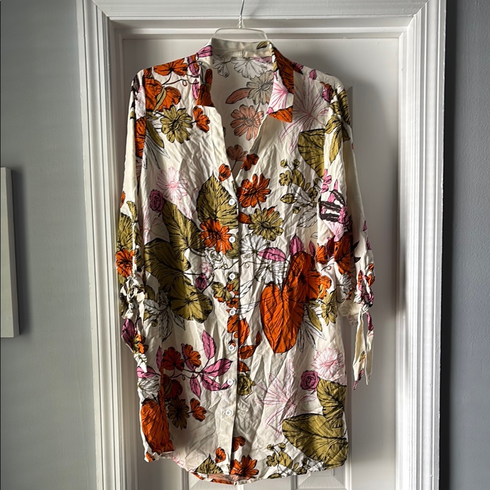 Cupshe Floral Button-Up Swim Coverup - Orange, Green, Purple